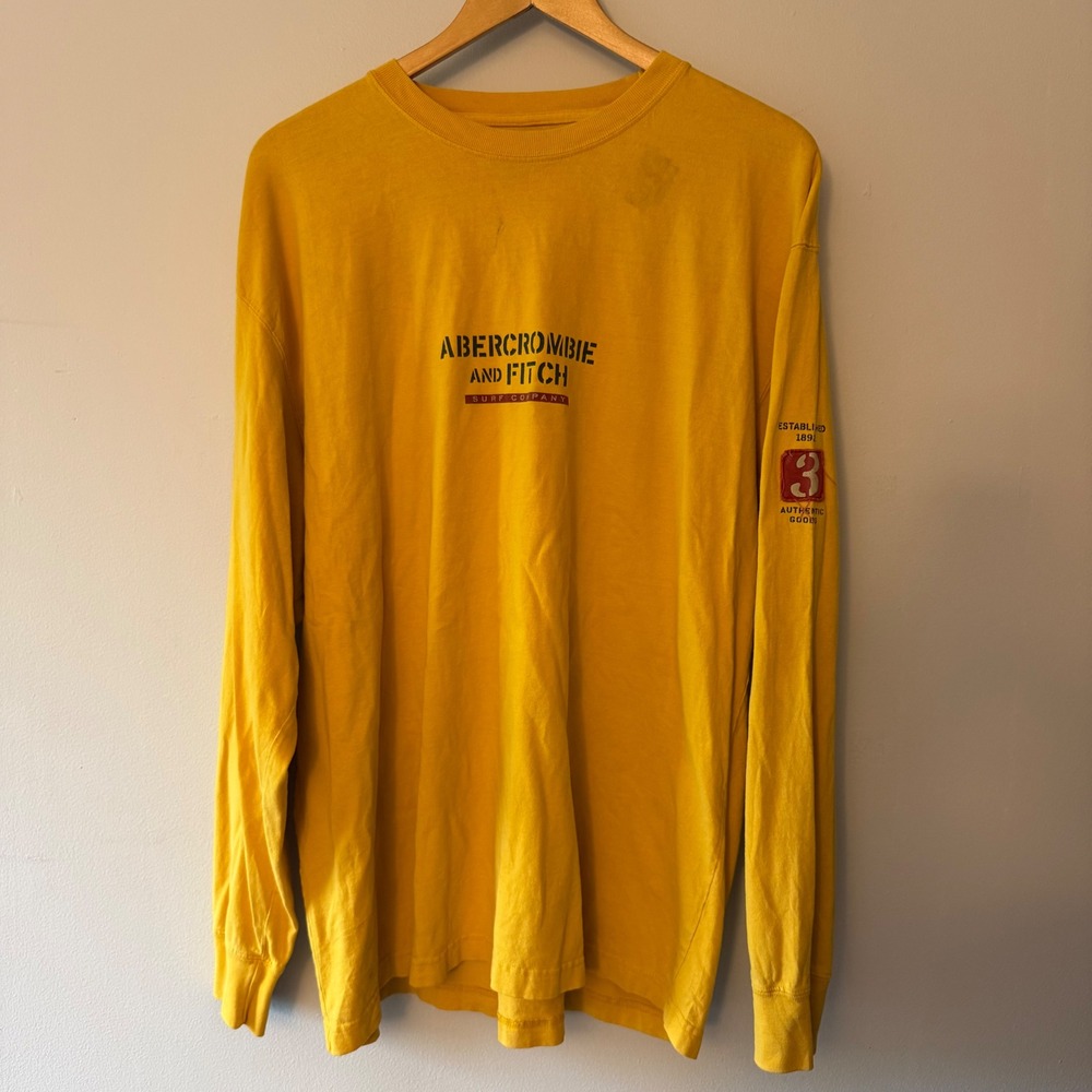 Vintage 90s Abercrombie & Fitch Mens XL Long Sleeve Surf T-Shirt Yellow Cotton